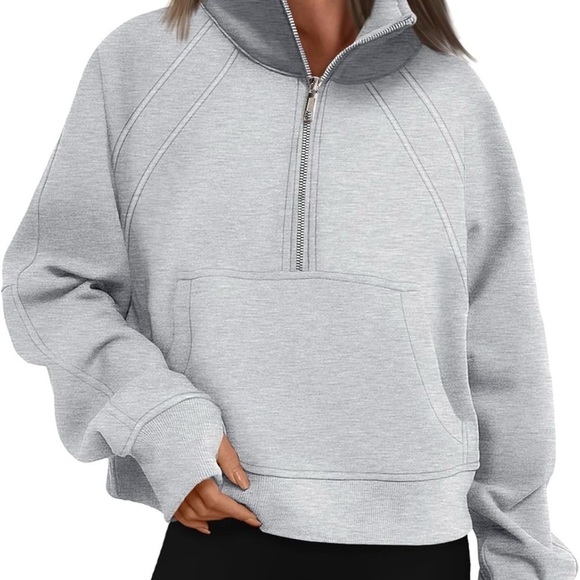 Tops - Womens Quarter Zipper Pullover Oversized Sweatshirts Cropped Fleece Small